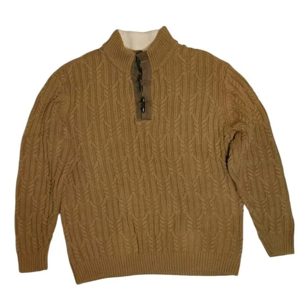 Cabela's Mens‎ XL Cable Fisherman Knit Sweater Toggle Buttons Elbow Patchs Heavy